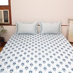 ZEBA World Cotton Blend Bedcover for Double Bed with 2 Pillow Covers | Printed Motifs - Queen Size - Blue Color| Bedcover 90 x 108inches (7.5x9ft), Pillow Covers 17x27in-image-95