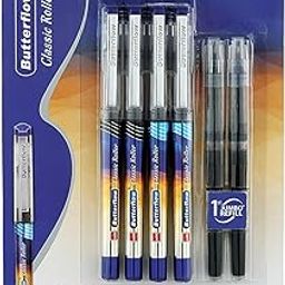 Cello Butterflow Classic Roller Pen Set | Pack of 4 Roller Pens | 2 Blue & 2 Black Ink Colour Pens + 2 Jumbo Refills | Smooth Writing Experience | For Students and Office Use | Best Pen for Exams-32