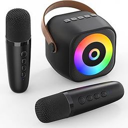 Mini Karaoke Machine, Portable Bluetooth Karaoke Speaker with 2 Wireless Mics for Kids and Adults, Birthday Gifts for Girls and Boys 4, 5, 6, 7, 8, 9, 10, 12+ Years Old Birthday Party Home Black-14