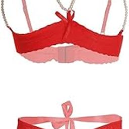 Lace See Through Pearl Bralette Lingerie Set – Sexy Thong & Bra for Women, Hot Fantasy Nightwear, Stylish Babydoll Panty, Honeymoon Bikini, Valentine’s Dress-image-97