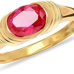 925 Sterling Silver Ring for Women | BIS Hallmarked 14K Gold Plated Statement Ring | Handmade Wedding Band with Oval Ruby Birthstone Gemstone | Elegant Finger Jewelry for Women (Size 7, 8, 9)-image-83