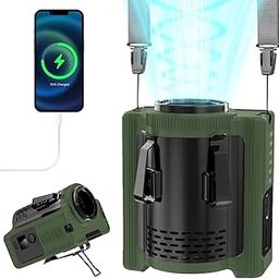 MERTTURM Portable Rechargeable Powerful Waist Clip On Fan(22H Cooling), 10000mAh Wearable Hand-Free Personal Neck/Body/Belt/Desk Fan with Lighting & Power Bank for Outdoor Working Camping-Green-image-51