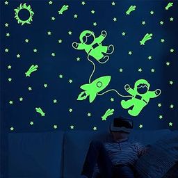 Dreamkraft Glow in The Dark Stickers - Two Flying Astronauts with Rocket and Stars, Radium Vinyl Material, 212 Total Stickers-image-13