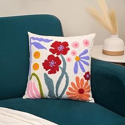 ABSTRACT INDIA Boho Throw Pillows 18x18 Inches,Soft Mid Century Modern Pillowcase Lumbar, Aesthetic Decorative Throw Pillows for Couch Bed Sofa Bedroom(Only 1 Pillow Cover) (S11, 18x18)-23
