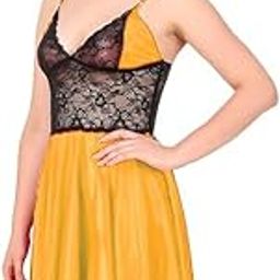 Trendy Women Satin Sexy & Hot Babydoll Night Drees| Women Gown |Honeymoon Sexy Night Dress Semi Transparent Yellow Free Size-image-70