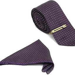Mens Purple Silk Necktie Set Incl Pocket Square Golden Tiepin American Style Formal Tie Gift Set for Men (TEGPPR)-image-20