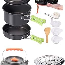 EliteMart (10Pcs) Camping Cooking Set with Mini Gas Stove and Kettle (0.8L) ，Camping Accessories for Outdoor，Camping Utensils with Carry Bag，Camping Bowl Pot Pan Set-image-59
