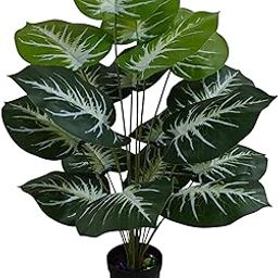 BAARIG Artificial Monstera Plant, 70 cm Height, Large Tropical Leaves, Black Pot with Decorative Stones (Green-White)-21