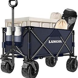 Collapsible Folding Wagon, LUXCOL Folding Camping Wagons , Adjustable Handle&Drink Holders for Shopping, Camping, Garden-Blu-image-14