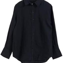 Women's Black Linen Blend Shirt – Loose Fit Casual Button-Down, Full Sleeves with Cuffs-image-44