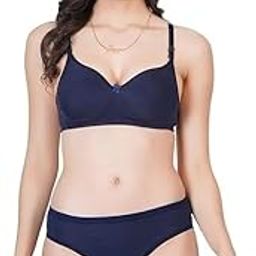 Women Cotton Padded Non-Wired Full Cup Padded T-Shirts Bra and Panty Lingerie Set-image-86