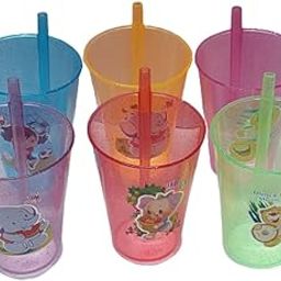 PUTHAK 6 Pcs BPA Free Fun Cartoon Printed Bright Color Straw Cup Sipper Glass for Toddler, Kids, Boys/Girls (Multicolor) PTHK-1035-picture-11