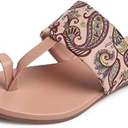 Women's Peach Ethnic Slip-On Slipper | Paisley-Print Upper with Toe Ring Design | Lightweight and Comfortable Flat Slippers For Girls & Women-image-48