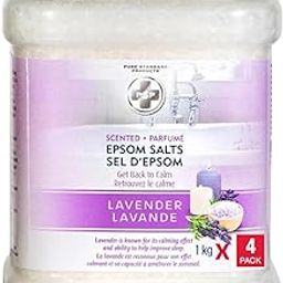 Lavender Bath Salts, 4 x 1 kg Epsom Salts - Promotes Calm & Relief, Bathing Additive, All Skin Types, Premium, Natural-26