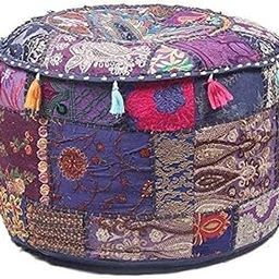 Embordered Pouf Cover Flore Pillow Cover Indian Vintage Pouf Cover Patchwork Cotton Ottoman Pouf Cover Bohemian Seating Cover-image-87