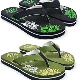 Women's EVA Flip Flops with Anti-Slip Rubber Sole Lightweight Comfortable Slippers for Home Beach & Casual Pack of 2 (Black Green-8)-image-126