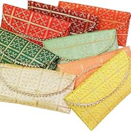 Present Embroidery Flower Design Wedding Return Gift Clutch for Women Wholesale Bridal Traveling potli Bag for Ladies Shagun Purse Gifting Haldi Mehandi for Woman, Come as a Combo of 2.-image-2