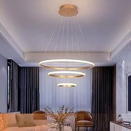 Lyse Decor Chandeliers for Living Room, Chandelier Lights for Ceiling, jhoomer for Hall Ceiling, jhoomar for Hall Living Room, 3 Lighting Mode Lamp, 3 Ring jhoomar lamp Lights-0