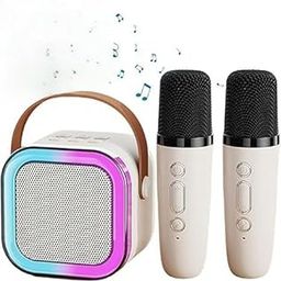 RaepperHan Mini Karaoke, Mini Karaoke Machine with 2 Wireless Microphones Voice Changer, Bluetooth Portable Speaker with Lights for All Smartphones (White)-21