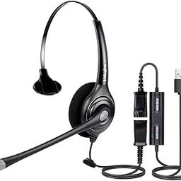 VoiceJoy USB Noise Cancelling Headset with Quick Disconnect,Adjustable Mic, Mute Volume Control for Laptop,PC,Skype,Zoom,Webinar,Call Center,Office-6