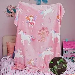 MASHUR FAB - Glow-in-The-Dark Polar Fleece Blanket for Kids – Soft Lightweight Single Bed Blanket (200x152 cm) | All-Season Jacquard Print, Assorted Multicolor – Unicorn Design (Pink)-11