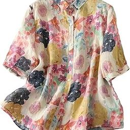 Women’s Casual Button-Down Shirt with Multicolor Floral Print & Half Sleeves, Collar Neck-28