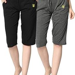 Women's Cotton Blend Capri Sportswear for Sleep, Gym, Yoga and Sports Wear Pack of 2-C8_Blk_C9_Ant_02-P-image-59