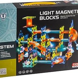 HAPPY HUES® Light Magnetic Tiles- Building Blocks for Kids, 3D STEAM Educational Toys, Magnetic Marble Run/ Toys for Kids Age 3 +Year Old Boys Girls Creative Gift (110 Pieces Multicolor)-image-31