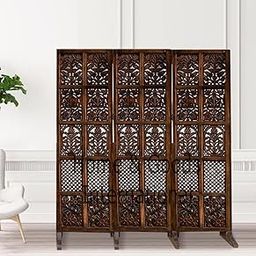 Home & Goods International Wooden Room Divider Partition - Foldable Wood Screen Separator for Living Room, Bedroom, Office, Restaurant || Mixed Design, 3 Panel with Stand - Brown-image-89