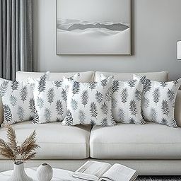 Encasa XO Decorative Cushion Covers - Set of 5 Pcs, 30x30 cm (12"x12") - Printed Polyester, Light Weight, Soft, Pillow Case for Bedroom, Living Room, House & Hotel - Palm Leaves-image-16