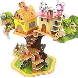 3D DIY Cardboard Tree House Construction Model Kit, Educational Puzzle Toy for Kids, Mixed Designs-image-3