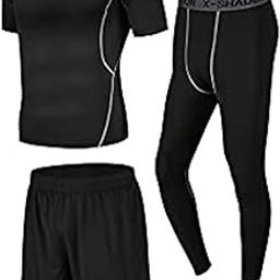 Men's Thermo-activity Breathable Quick Dry Suit Set (Black, Medium, 3 Pieces), black-Black, M-image-56