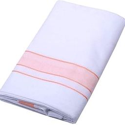 100% cotton Smart Line White Single Dhoti Wide Kara Men's temple wear dhoti Orange colour wide border-picture-17