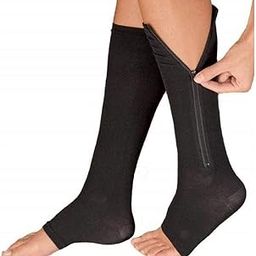 HELLYZ 1 Pairs Medical Compression Socks Support Open Toe Leg Support Knee Work Out Fitness Protection Zipper Compression Socks Forwomen (Black, L Xl)-44