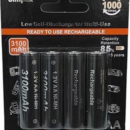 Simpex 3100mAh High Power Ni-MH AA Ready to Use Rechargeable Battery with Quick Charging and Low Self Discharge, Can Charge Upto 1000 Times Pack 4 (Black)-0