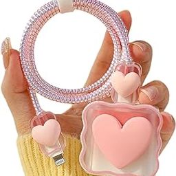 CERLINK for Apple 18W/20W Charger Cover Cable Protector | 5 in 1 Transparent Charger Case Compatible with iPhone Chargers 18W & 20W Full Charger Protection (Pink Love Heart)-image-21