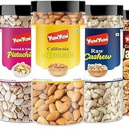 YUM YUM Dry fruits combo pack of 5-250g Jar Each | Badam, Kaju, Pista, Kishmish, Akhrot 1.25 KG | Almonds, Cashews, Pistachios, Raisins, Walnuts-picture-9