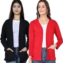 Women Pocket Shrug Pack of Two(Black,Red)-32