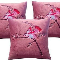 Luxurious Embroidered Velvet Cushion Covers | 16x16 in | Set of 3 | Ideal for Sofa, Couch, or Bed (Rose)-image-40