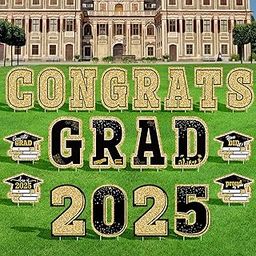 Graduation Yard Signs Class of 2025, 20 PCS Black Gold Congrat Grad Yard Signs-image-13