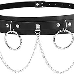 Women's Punk Belt with Metal Chain Skinny PU Leather Rivet Studded Rock Waist Belt for Dress Jeans Cosplay Costume-image-72