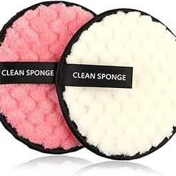 2 Pcs Makeup Remover Sponge Reusable Round Soft Face Cleansing Pads for All Skin Types, Make Up Removing Puffs, Double-Side Washable Wipe Microfiber Multi-function (Pack of 2)-1