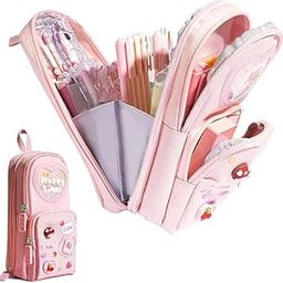 WireScorts® Premium Pencil Case 6 Layer with 3 Compartment Cute Aesthetic Pencil Case for Girls Large Capacity Pencil Pouch Multifunctional Pouch for School Kids, Cute Stationary Gift for Kids - Pink-23