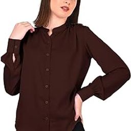 Women's Regular Fit Cotton Blend Formal Shirts with Mandarin Collar-image-77