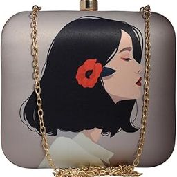 Portrait Printed Clutch Bag For Women With Detachable Chain Sling Strap-image-122