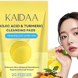 Kaidaa Turmeric & Kojic Acid Face Cleansing Pads for Dark Spots, Skin Brightening & Acne Prevention | Vitamin C, Retinol & Chamomile Hydrolat | For Women & Men | All Skin Type | 20 Pieces (Pack of 1)-image-33