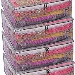 Kuber Industries Transparent Net Saree Covers With Zip|PVC Wardrobe Organizer For Clothes|Idol For Dresses, Suits, Baby Clothes|Pack Of 4 (Grey), 17 Cm, 31 Cm-image-65