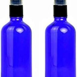 100ML Multipurpose Cobalt Blue Empty Glass Refillable Round Bottle with Mist Spray Pump for DIY Perfume,Essential Oils,Blends,Aromatic Water,BeautyProduct, Blue,100ML,Set of 2PCS-3