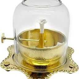 Akhand Diya with 6-Kali Embossed Brass Base – Size Oil Lamp with Glass Chimney – Traditional Indian Deepak for Pooja, Home Temple & Festive Décor – 4.5x4.5x4 Inches - ZARGAR HOME-image-14