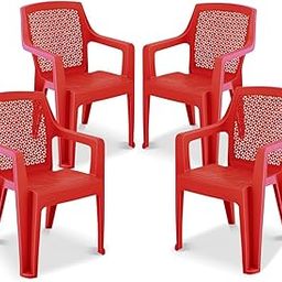 MAHARAJA Chair| Matt Pattern Plastic Chair for Home, Kitchen, Living Room, Office | Bearing Capacity up to 200Kg Plastic Outdoor Chair. (Red, Pack of 4)-image-21